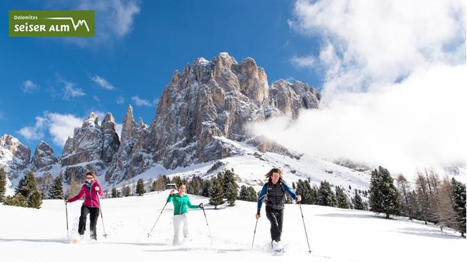 Snowshoe hiking in the Dolomites