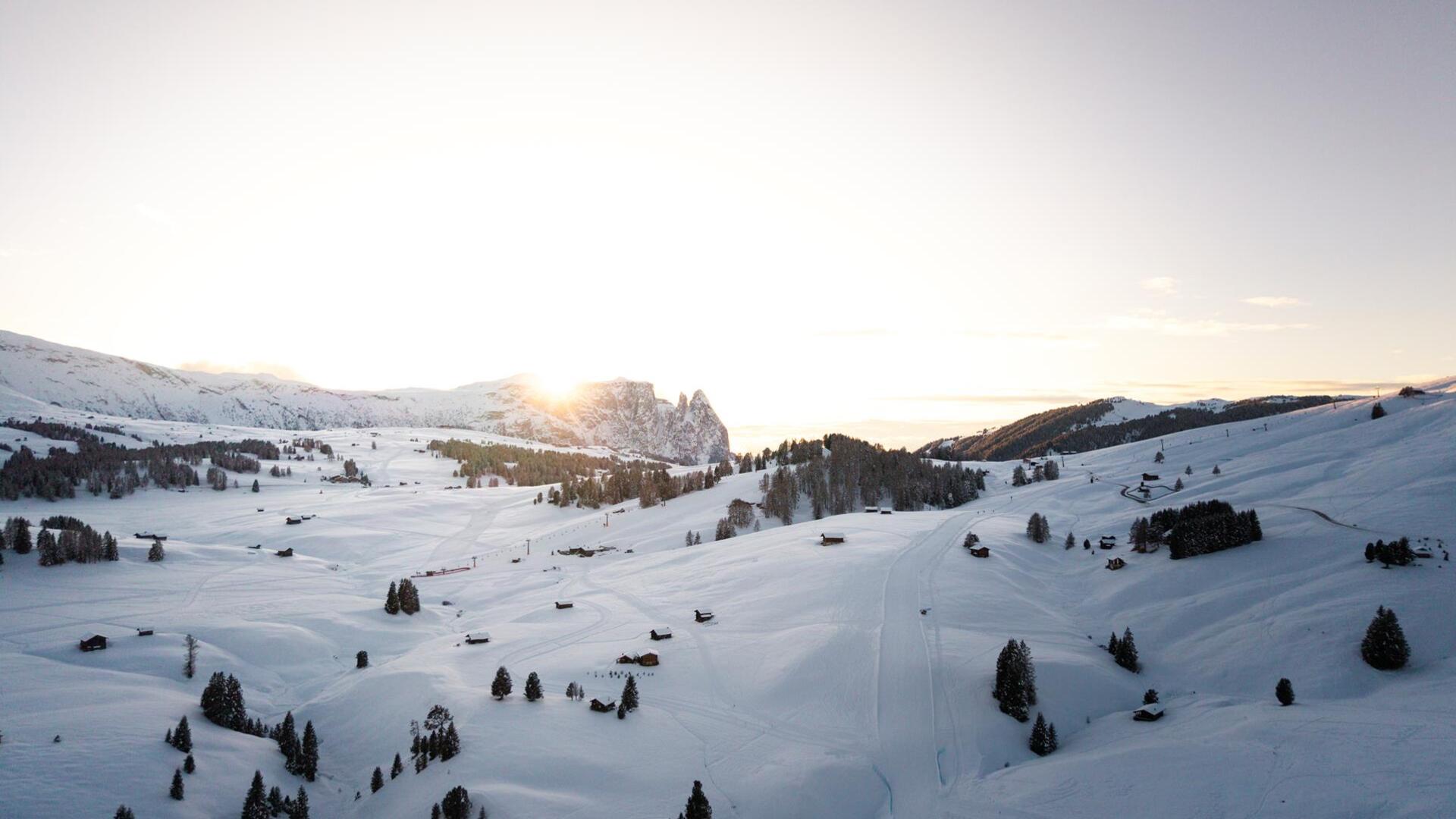The Seiser Alm covered in snow in winter