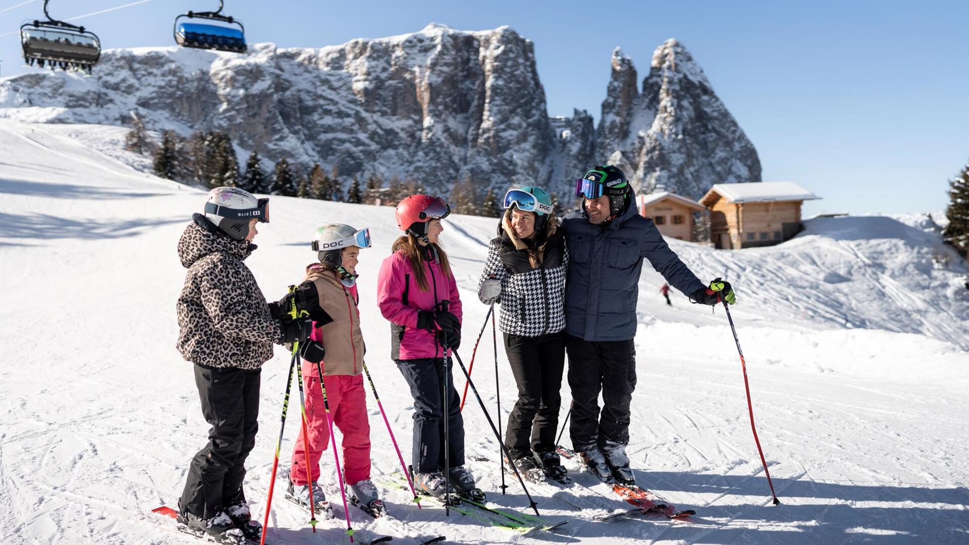 A family skiing
