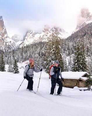 Two people snowshoeing