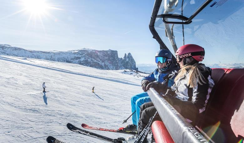 Gemütlichkeit auf den Skiern - Abschnallen muss man auf der Seiser Alm nicht
