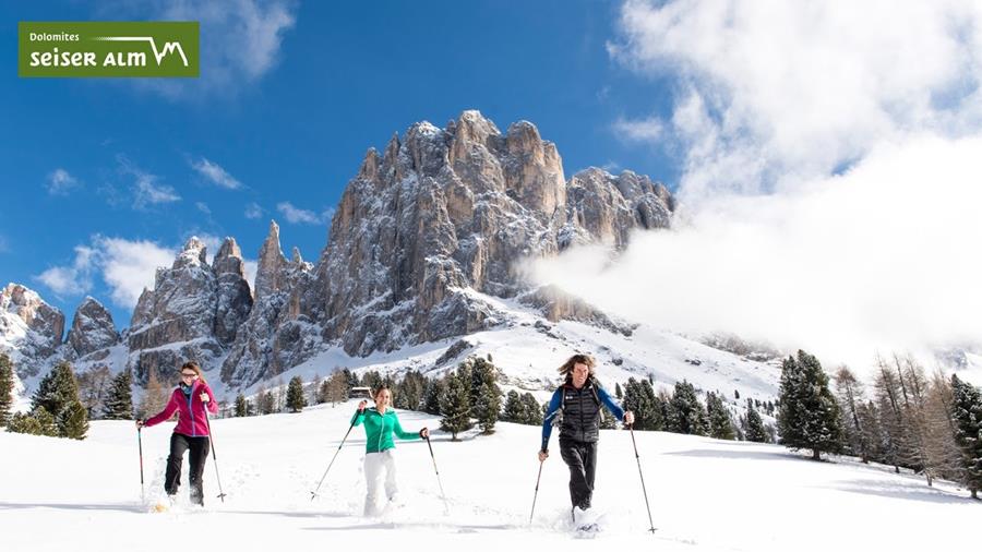 Snowshoe hiking in the Dolomites